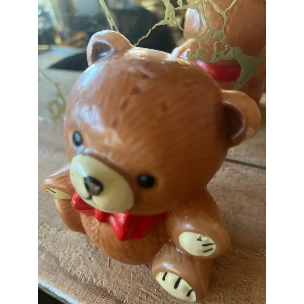 Vintage Teddy Bear Decorative Candle Red Bow Tie Nostalgic Kitsch‎ Decor